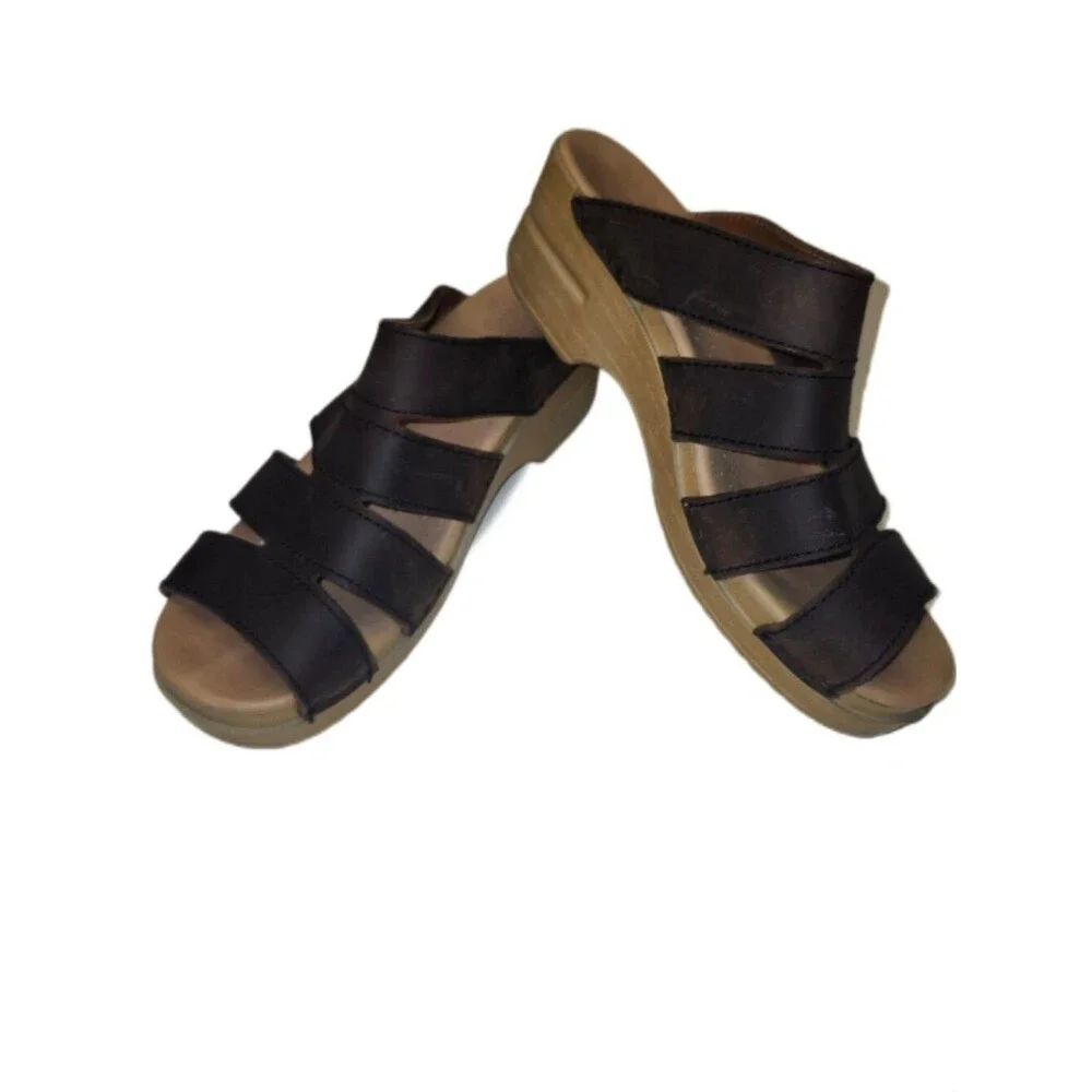 Dansko Brown Leather Wedge Sandals, 40